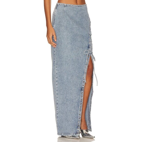 retrofete Zahlia Denim MaxiSkirt Alani Blue Womens Size 25 - Picture 3 of 12